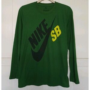 Nike SB Shirt Logo Spell Out Thermal Waffle Knit Youth XL Green Skateboard LS